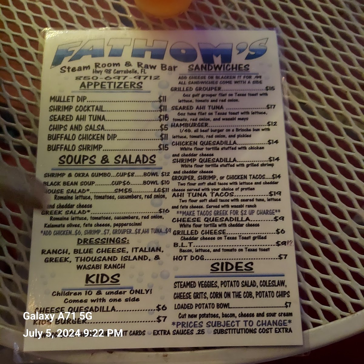 Menu Fathoms Restaurant-7